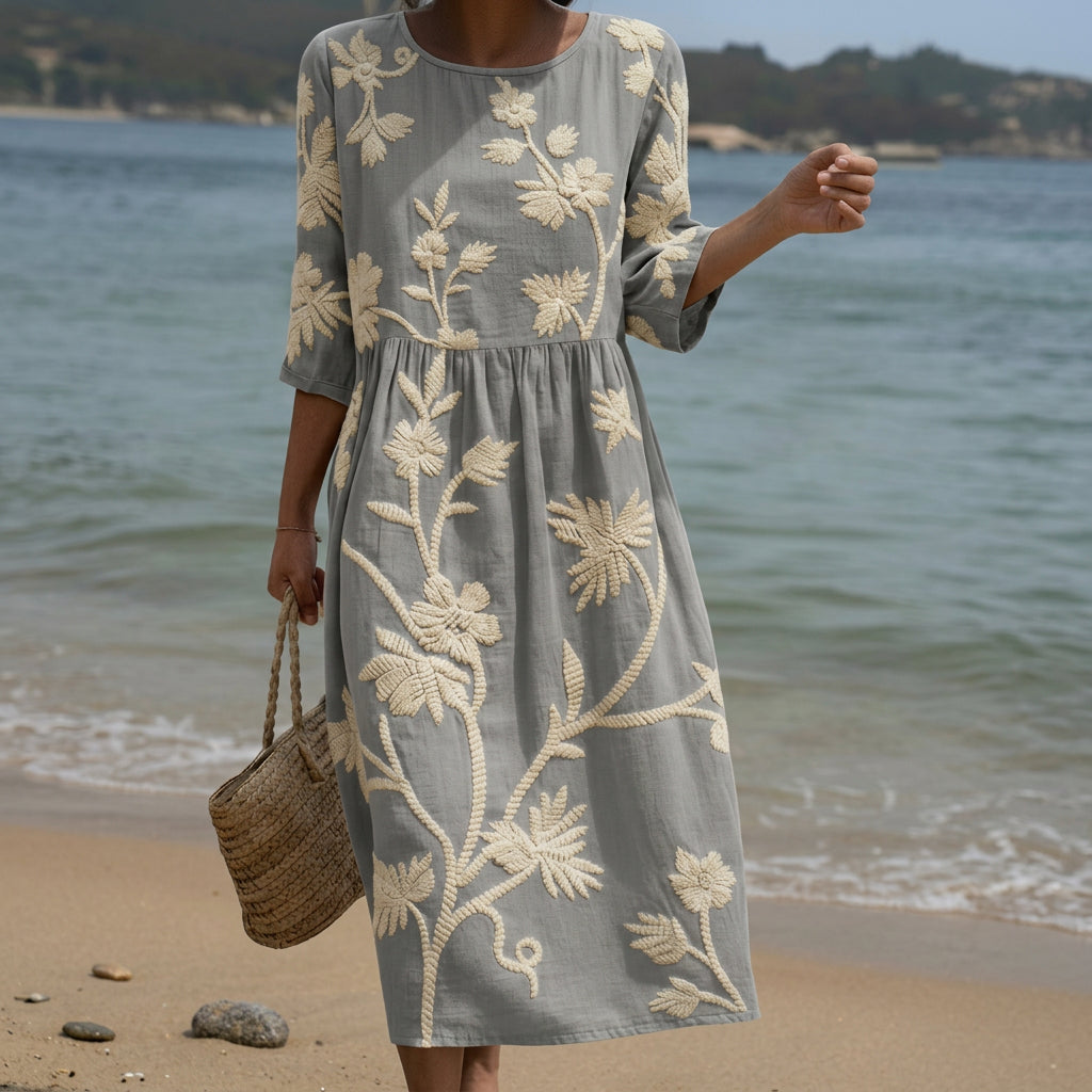 Ana - Vestido Midi com Estampa Botânica