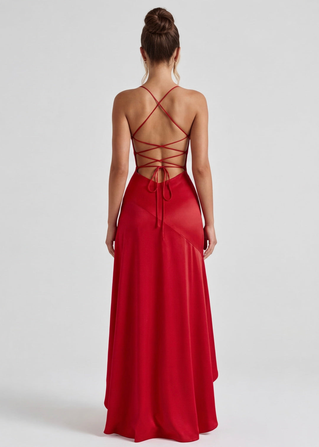 Vestido longo drapeado com fenda lateral