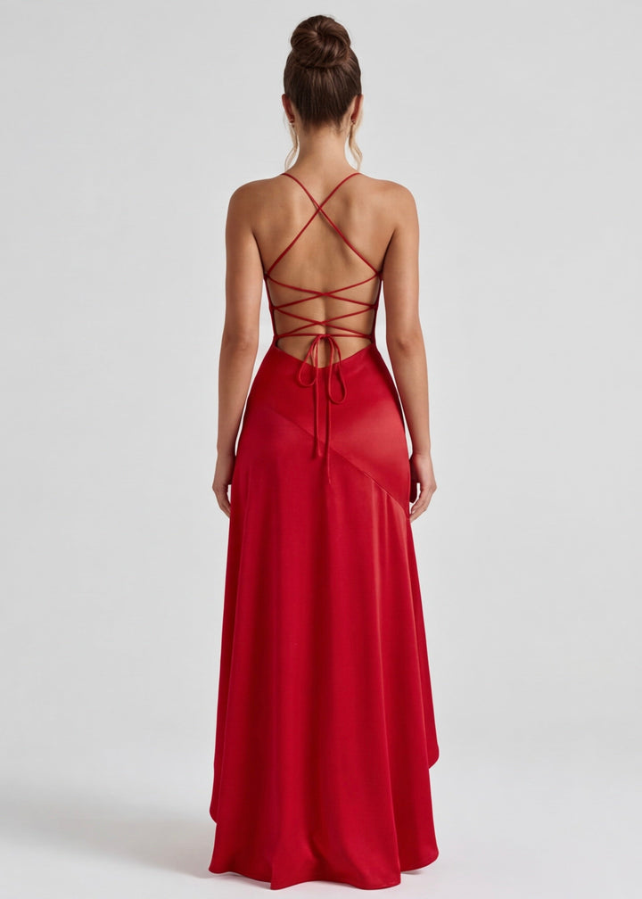 Vestido longo drapeado com fenda lateral