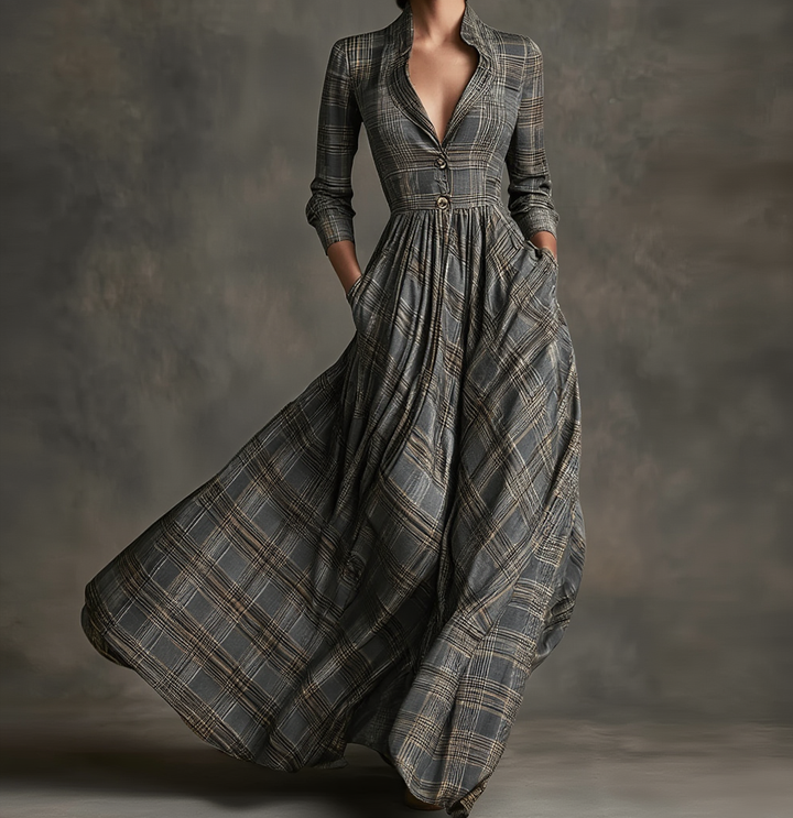 Manuelle | Vestido Estampado Xadrez Elegante