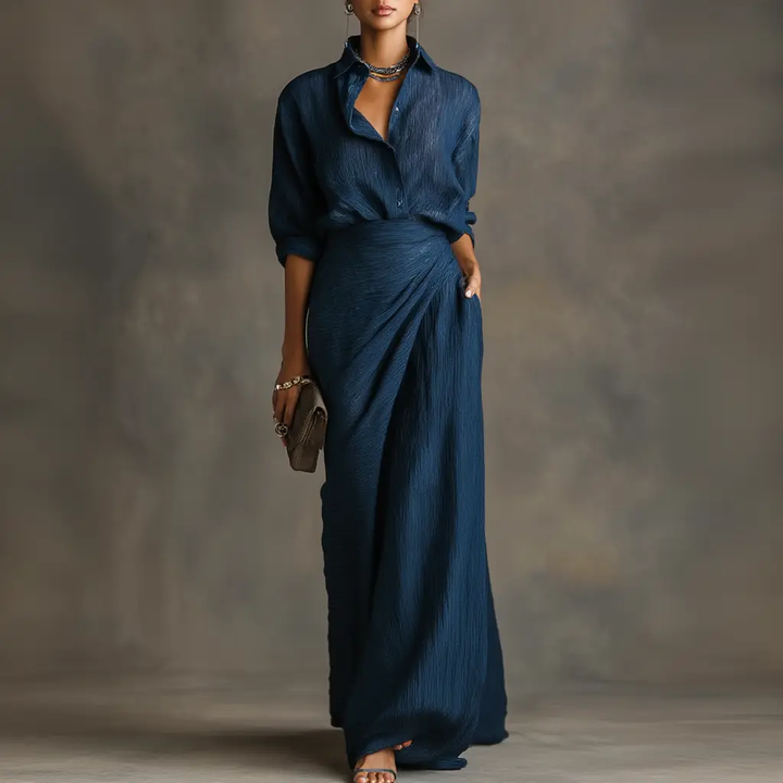 Angélique | Conjunto Sofisticado de Camisa e Saia Longa