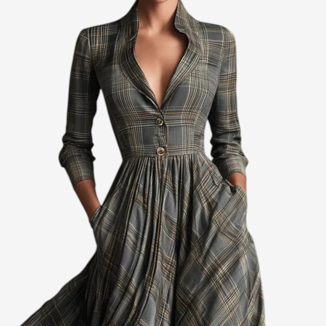 Manuelle | Vestido Estampado Xadrez Elegante