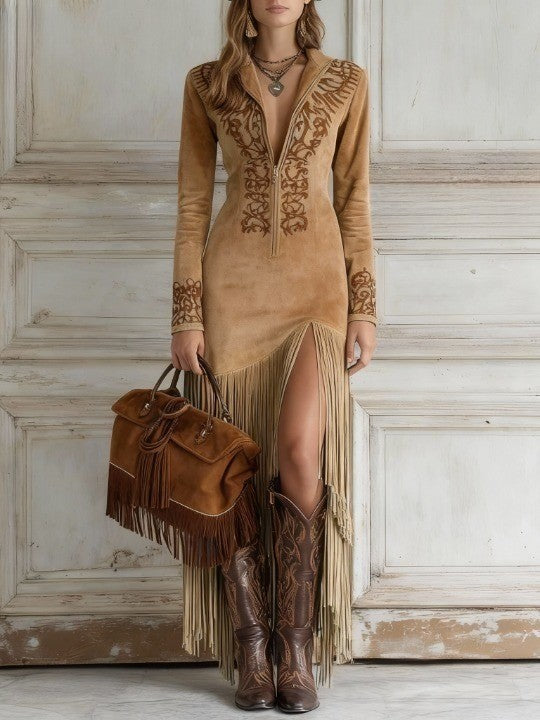 Thérèse | Vestido Longo Bordado com Zíper Frontal