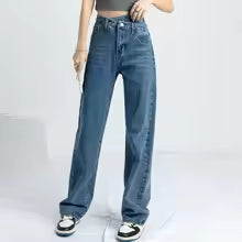 Jeans de Cintura Alta con Corte Recto