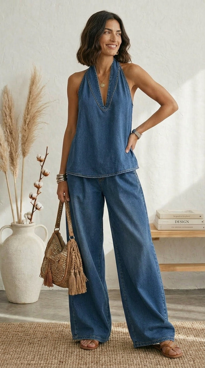 Ariadna | Summer Blue Set with Flowing Pants