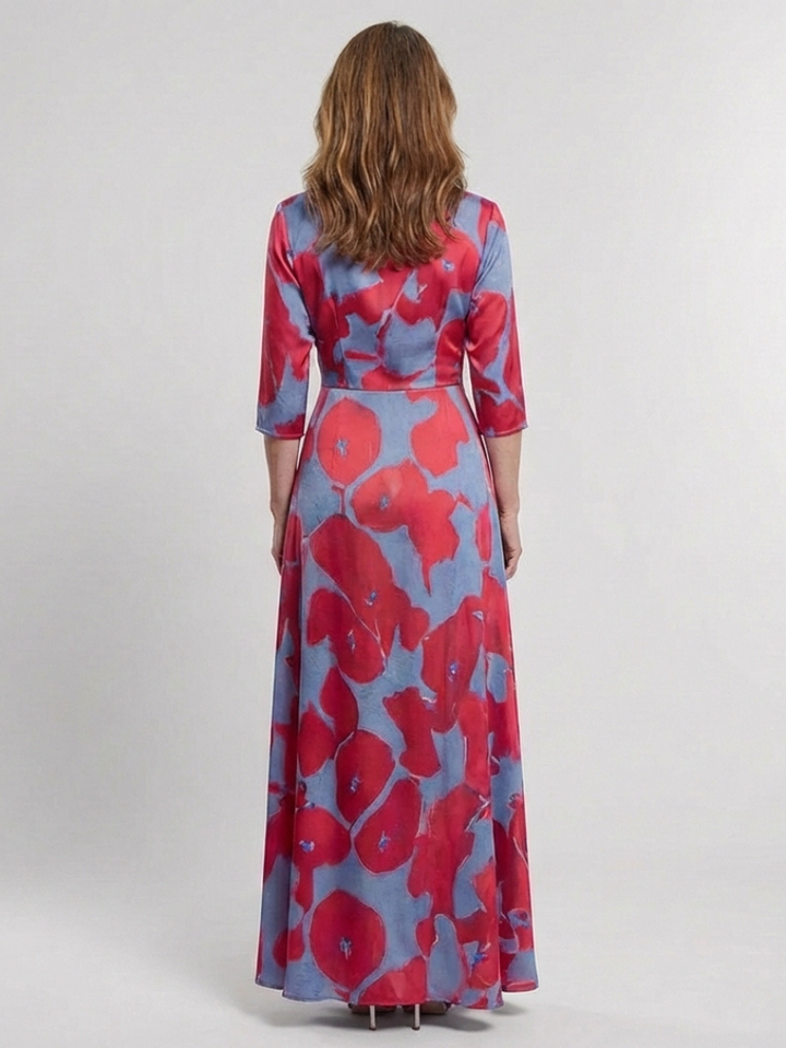 Marie | Vestido maxi com flores e mangas três-quartos